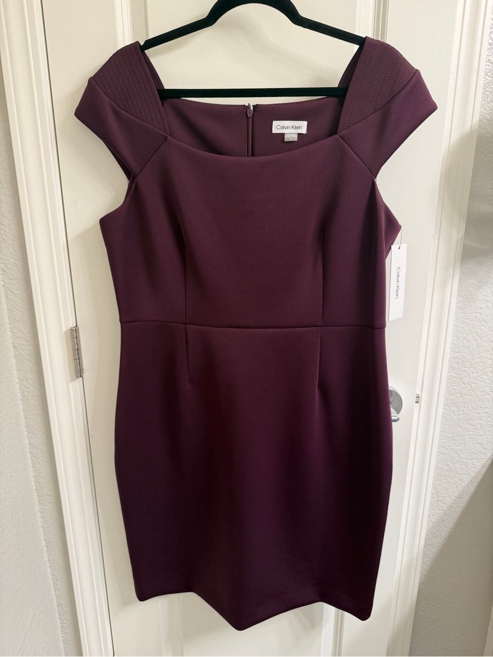 Calvin Klein Plum Off-Shoulder Sheath Dress